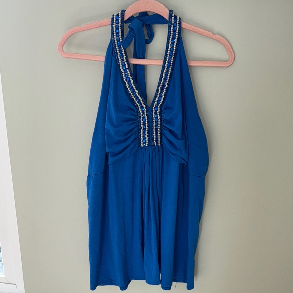 MAKE A BUNDLE! Lane Bryant Blue Halter Top with Beaded Detail